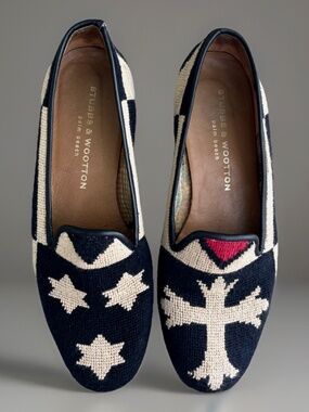 Women's Stubbs & Wootton "CREST" Slippers Loafers Shoes Palm Beach Size 9 *READ*